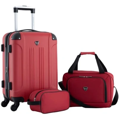 Image of Travelers Club Chicago Hardside Expandable Spinner Luggages, Red, 3 Piece Set, Luggages