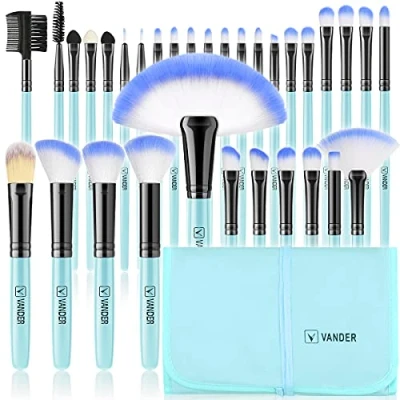 Image of Make up Brushes, VANDER Professional 32pcs Makeup Brush Set, Brushes Set Foundation Blending Cosmetic Kit,Blue