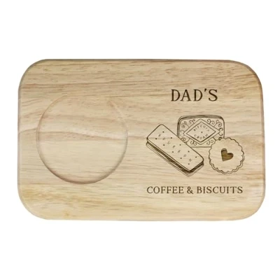 Image of eBuyGB Engraved Dad&#039;s Coffee &amp; Biscuits Serving Board Wood Treat Board, Gifts for Dad, Daddy, Dada, Papa Birthday Brown