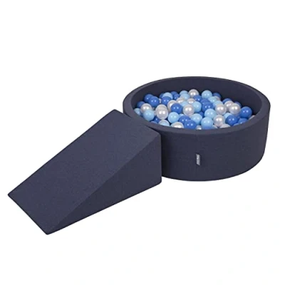 Image of KiddyMoon Foam Playground For Kids With Round Ballpit (100 Balls ∅ 7Cm/2.75In) Soft Obstacles Course And Ball Pool Made In EU, Darkblue:Babyblue/Blue/Pearl