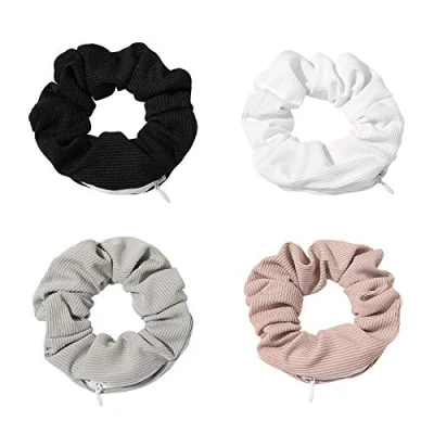 Image of Pocket Hair Scrunchies Elastic Hidden Ties Bands with Zipper Storage for Putting Keys Small Items Women Girls Accessories by BEAUTYBIGBANG, Gray,White,Pink,Black