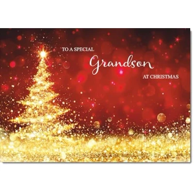 Image of doodlecards Grandson Christmas Card Gold Abstract ChristmasTree Large A4 Size for with Plain Envelope