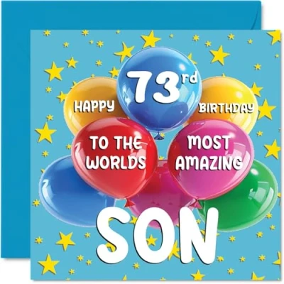 Image of 73rd Son Birthday Card World&#039;s Most Amazing Happy for from Mum Dad, 145mm x Age 73 Seventy Three Greeting Cards