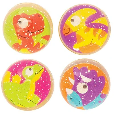 Image of Baker Ross AX607 Dinosaur Glitter Bouncy Jet balls Pack of 10, Party Favours for Kids Birthdays and Outdoor Toys