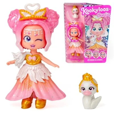 Image of KOOKYLOOS princess Series SWAN FANTASY Collectable doll from the series, Contains 1 doll, set of themed clothes and shoes accessory pet 3 different faces