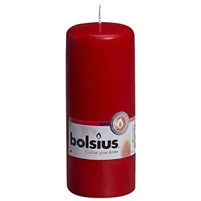 Image of BOLSIUS Pillar Candle, Paraffin Wax, Red, 6x6x15 cm