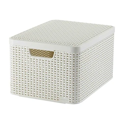 Image of Curver Aspect Rotin Style 205839 Storage with Second Generation Lid Polypropylene, Off White, Large