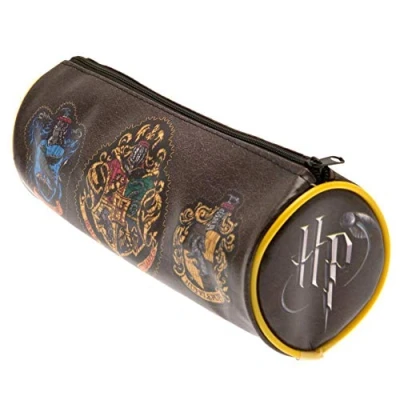 Image of Pyramid International Harry Potter Zip Up Pencil Case HP Logo and House Crests Official Merchandise