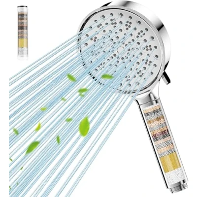 Image of Hard Water Filter Shower Head with 6 Spray Modes, High Pressure Saving 20 Layers Filtration, Power Showerhead for Residual Chlorine Remove, Chrome