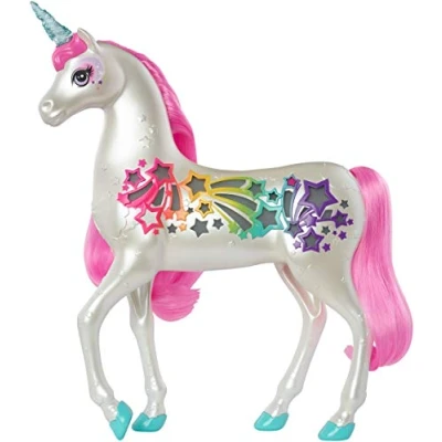 Image of Barbie Dreamtopia Brush &#039;n Sparkle Unicorn with Lights and Sounds, White Pink Mane Tail, Gift for 3 to 7 Year Olds, GFH60