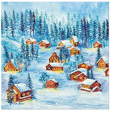 Image of PAW Fairytale Christmas Tissue Paper Napkins for Decoupage 33cm x Serviettes Pack of 20 (Winter Houses)