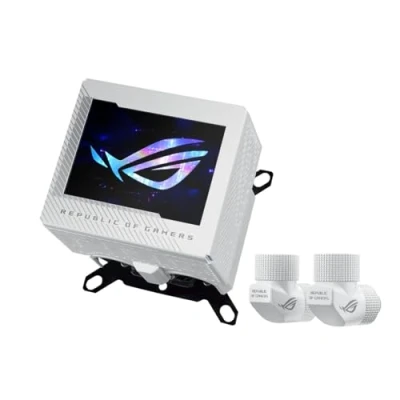 Image of Asus ROG Ryujin III WB White Edition CPU Water Block, Full Colour 3.5&quot; LCD Customisable Screen, Embedded VRM Fan