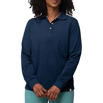 Image of greenjama Women&#039;s Long Sleeve Polo Collar T Shirt, GOTS Certified Pyjama Top, Ultramarine, 44, ultramarine