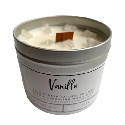 Image of Aluminium Tin Candle (Vanilla with Clear Quartz)