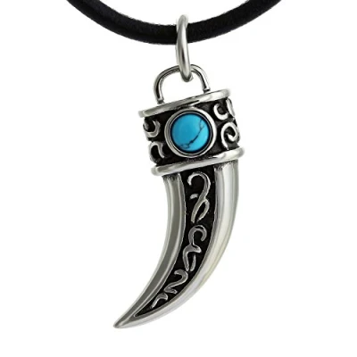 Image of DonDon Mens Leather Necklace 19.7&quot; 50 cm with Stainless Steel Pendant Maori Tribal Symbol Fish Hook