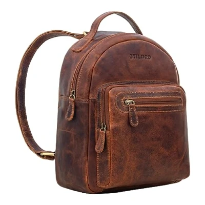 Image of STILORD &#039;Kima&#039; Small Backpack Women Vintage Leather City Handbag Mini Daypack Ladies Genuine Leather, Colour:prestige brown