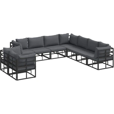 Image of vidaXL Garden Sofa Set with Cushion Pillow 9 pcs Black Aluminium