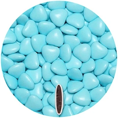 Image of EinsSein 0,5kg sugared chocolate hearts dragees med light blue glossy heart chocolates sweets dragées wedding mini favours guests shapes table party baptism sweet