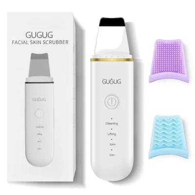Image of GUGUG Facial Skin Scrubber, Ultrasonic Spatula Face Blackhead Remover Scraper with Four Modes for Deep Cleansing, Portable and Rechargeable Pore Scrubber Include 2 Silicone Covers