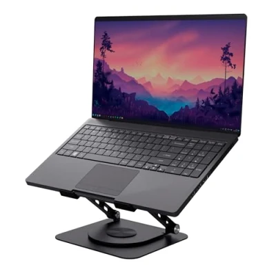 Image of Trust Zeff Ergonomic Laptop Stand for Desk with 360 Degrees Rotation, 16&quot; Foldable Metal Riser, Height Adjustable, Holder Macbook Tablet Dell HP Computer Home Office Black