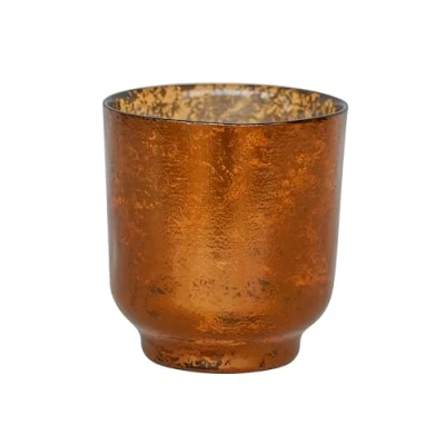Image of Ivyline Metallic Candle Holder in Copper Modern Glass Candlestick Elegant Table Centrepiece Decoration H9.5 x W9 cm
