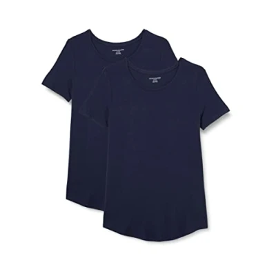 Image of Amazon Essentials Women&#039;s Short Sleeve Scoopneck Tunic, Pack of 2, Navy, S