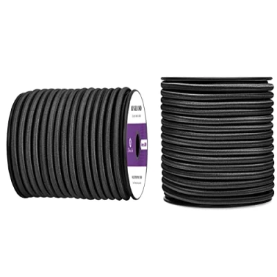 Image of Abma Cord Bungee 6mm 20M Elastic Shock 100% Stretch Rope for Tarpaulin, Trailer, Backpack, Tent Pole, Kayak Black