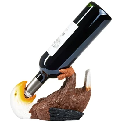 Image of BRUBAKER Wine Bottle Holder Thirsty Eagle Drunk Animals Stand Funny Bird Deco Figurine Hand Painted Bar Accessories Decoration Gift