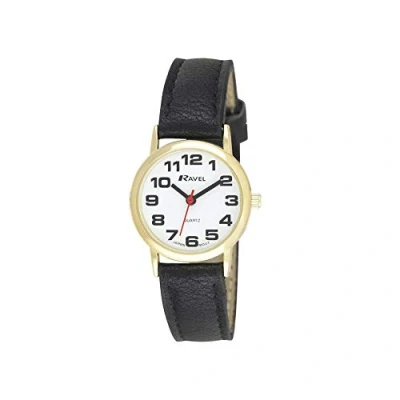 Image of Ravel Women&#039;s Easy Read Watch with Big Numbers Black/Gold Tone/White Dial