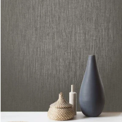 Image of SOPHIE LAURENCE Metallic Pewter Plain Linen Effect Design Wallpaper Bring an Exotic Elegancy to Wall Space