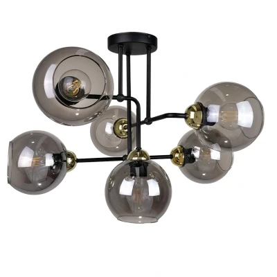Image of Cosmo Multi Arm Semi Flush Ceiling Light Black, Gold, 55cm, 6x E27