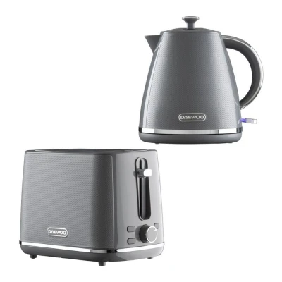 Image of Daewoo Stirling, Pyramid Kettle &amp; Toaster Set, Grey