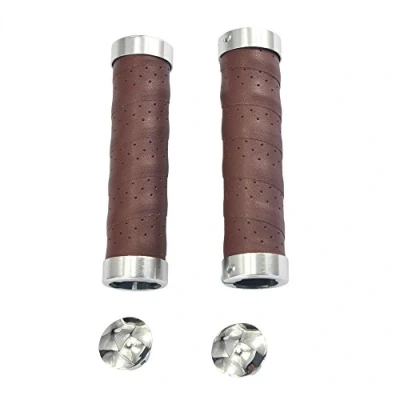 Image of UPANBIKE Bike Grips Leather Double Lock On Fit 22.2mm Handlebar for Mountain Road Bicycle (One Pair)