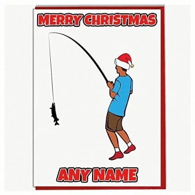 Image of AK Giftshop Personalised Fishing Fisherman Themed Christmas Card