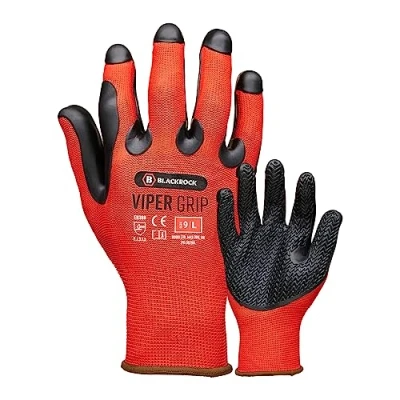 Image of Blackrock Viper Ultra High Grip Safety Work Gloves, Heavy Duty Moulded Textured Black Rubber Palm, Industrial &amp; Durability, Men&#039;s Women&#039;s, For Construction, Gardening, Agriculture, Size Large