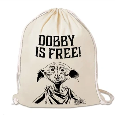 Image of Logoshirt®️ Harry Potter Dobby Is free I Printed Gym Bag Fabric Backpack 100% Cotton AZO Original Licensed Design