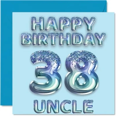 Image of 38th Birthday Card for Uncle Blue Glitter Party Balloons Happy Cards 38 Year Old from Nephew Niece, 145mm x Bday Greeting Gift