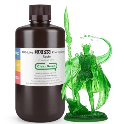 Image of ELEGOO ABS Like Resin 3.0 Pro Resin, UV 3D Printer with Strong Scratch Resistance and Impact Resistance, Photopolymer for LCD Clear Green 1000g