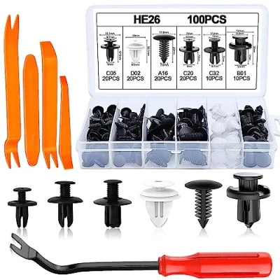 Image of 100Pcs Car Body Trim Clips, Retainer Auto Bumper Fender Clips Liner Fixed Fasteners Tool, Universal Fastener Rivet with Panel Removal Tool
