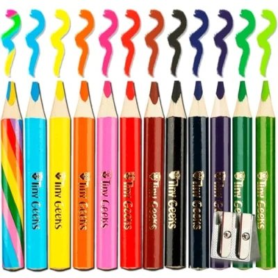 Image of TinyGeeks Jumbo Pencils NEW 2024 12 Triangle Short Colored for Kids and Rainbow Pencil + Sharpener Perfect Preschool, Toddlers Beginners Recommended by Teachers &amp; Experts