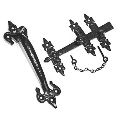 Image of IRONMONGERY WORLD® Black Antique CAST Iron Cottage Country Suffolk Thumb Door GATE Latch Old Style (Fleur DE LYS)