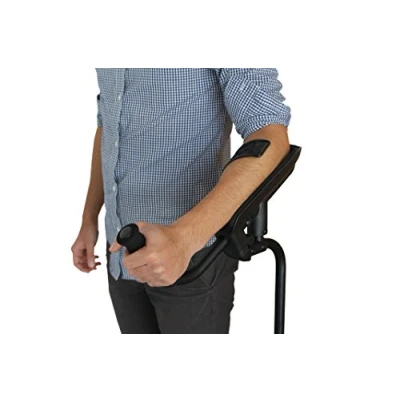 Image of KMINA PRO Crutches for Adults Men (x1), Forearm Adjustable, Women Comfy Handles, Men, Ergonomic Handle Pads, Black Made in Europe (Black Left)