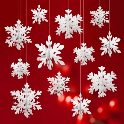 Image of XNIVUIS 12 Pcs 3D White Snowflake Hanging Decorations, Christmas Ornaments, Paper Snowflake, Winter Wonderland Decorations Birthday Wedding New Year Party Accessories (12 Pcs)