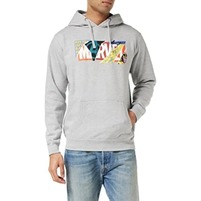 Image of Marvel Men&#039;s Scrapbook Logo Hooded Sweatshirt, Grey Heather, L UK