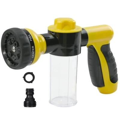 Image of Armo® Multifunctional Garden Hose Sprayer Spray Gun with 8 Adjustable Mode Built in Soap Dispenser for Car Washing, Gardening, Lawn, Plants, Pets (Yellow)