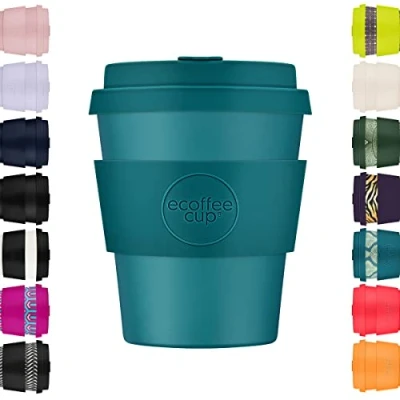 Image of Ecoffee Cup 8oz 240ml Reusable Eco Friendly 100% Plant Based Coffee with Silicone Lid &amp; Sleeve Melamine Free Biodegradable Dishwasher/Microwave Safe Travel Mug, Bay of Fires