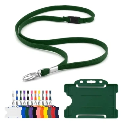 Image of CKB LTD Lanyard with Card Holder Includes 1x Eco Friendly RPET Plain Safety Breakaway Neck Strap Metal Clip and Matching Biodegradable Single Sided Rigid Plastic ID Badge (Green)