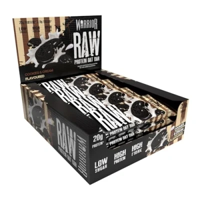Image of Warrior Raw Protein Flapjacks 12 Bars x 75g Each Packed with 20g of Low Sugar, High in Fibre (Cookies &amp; Cream)