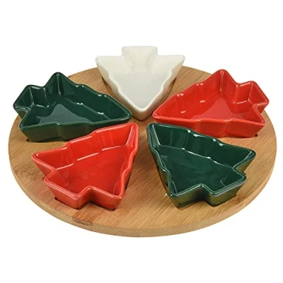 Image of AGP ADVANCED GLOBAL PRODUCTIONS Large Christmas Tree Party Dip Serving 6 Trays Appetizer Snack Sweet Bowls Plate