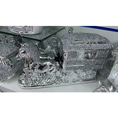 Image of Biznest HORSE WITH WAGON GYPSY CRUSHED DIAMOND CARRIAGEORNAMENT SHELFSITTER BLING